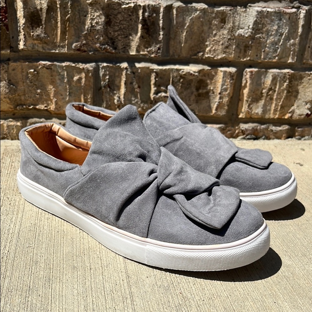 Sophie Sue Grey Suede Knot Slip-On Sneakers -cute Bow Women’s Size 10